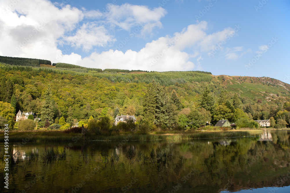 Reflections on Loch Ard in Scotland, UK