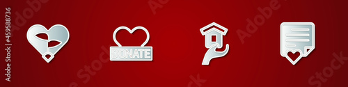 Set Leaf in heart, Donation and charity, Shelter for homeless and Envelope with icon. Vector