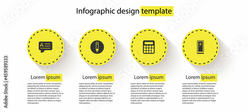 Set Speech bubbles with Answer, Pencil, Calculator and Locker changing room. Business infographic template. Vector