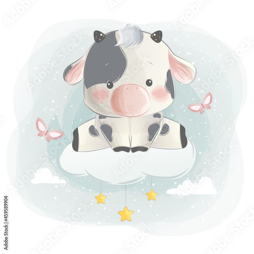 Cute Little Calf Sitting on Cloud