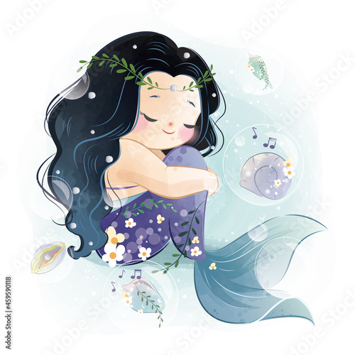 Lovely Mermaid Sitting Bending Her Fin