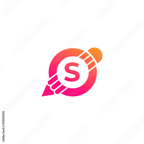 Creative Letter S Pencil with Circle for Education or Art Logo Inspiration