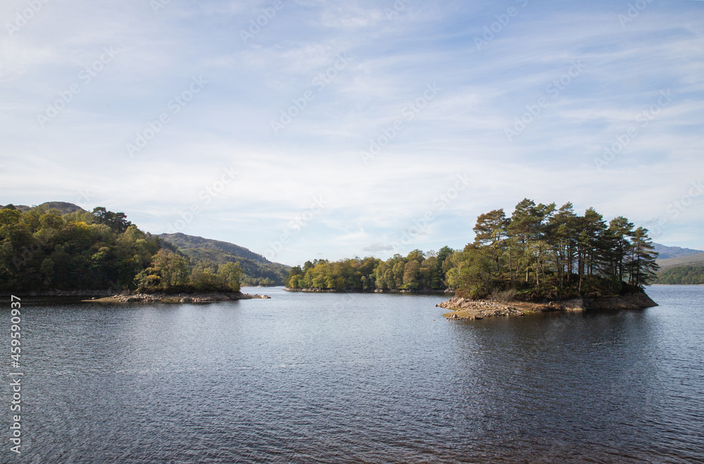 View of the mountains from Loch Katrine, Scotland, UK