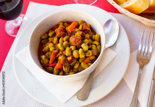 Catalonia traditional cuisine, habas a la catalana, a spanish recipe of broad beans