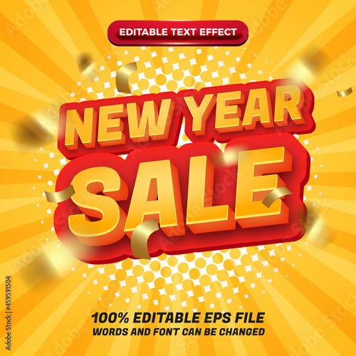 new year sale modern red yellow 3d editable text effect
