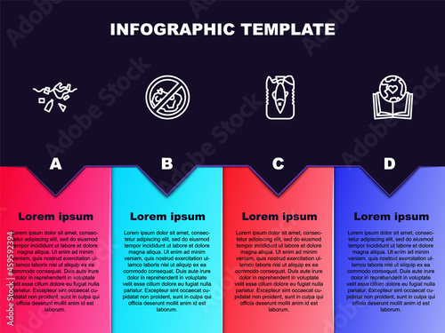 Set line Problem of pollution planet, No trash, Stop ocean plastic and Earth globe and book. Business infographic template. Vector