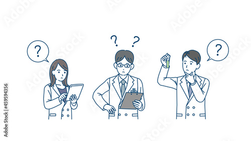 科学者　研究員　白衣を着た男女　科学　研究　検証　疑問　考える　イラスト素材