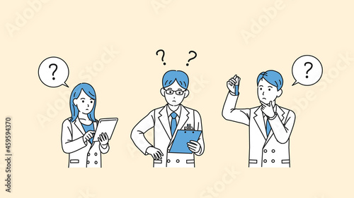 科学者　研究員　白衣を着た男女　科学　研究　検証　疑問　考える　イラスト素材