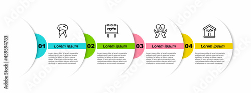 Set line Tooth with caries, No smoking, Heart cross and at home. Business infographic template. Vector