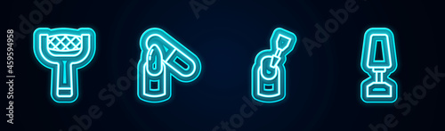 Set line Nail file, , Milling cutter for manicure and . Glowing neon icon. Vector