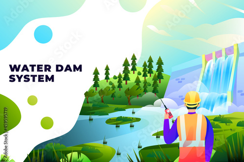 Water Dam System - Vector Illustration
