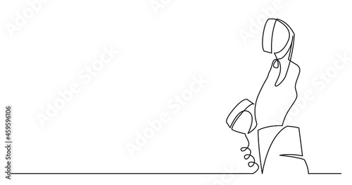 one line drawing of man hand reaching phone to answer phone call with copy space
