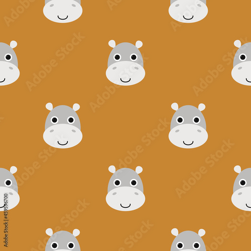 Cute little hippo. Vector pattern, design template for poster, greeting card, banner, print on kids t-shirt, clothes.