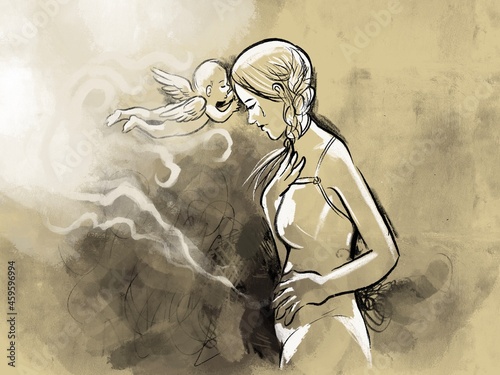 An illustrated drawing of emotions, feelings and the healing process after child loss or miscarriage