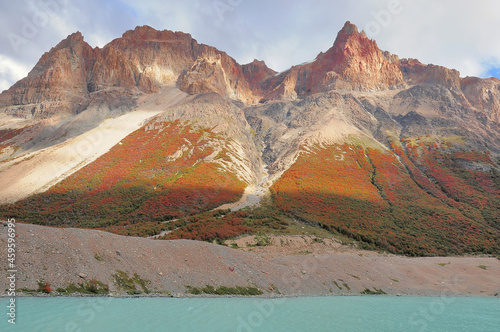 Colorful mountain by laguna del Diablo. Los huemules park. photo