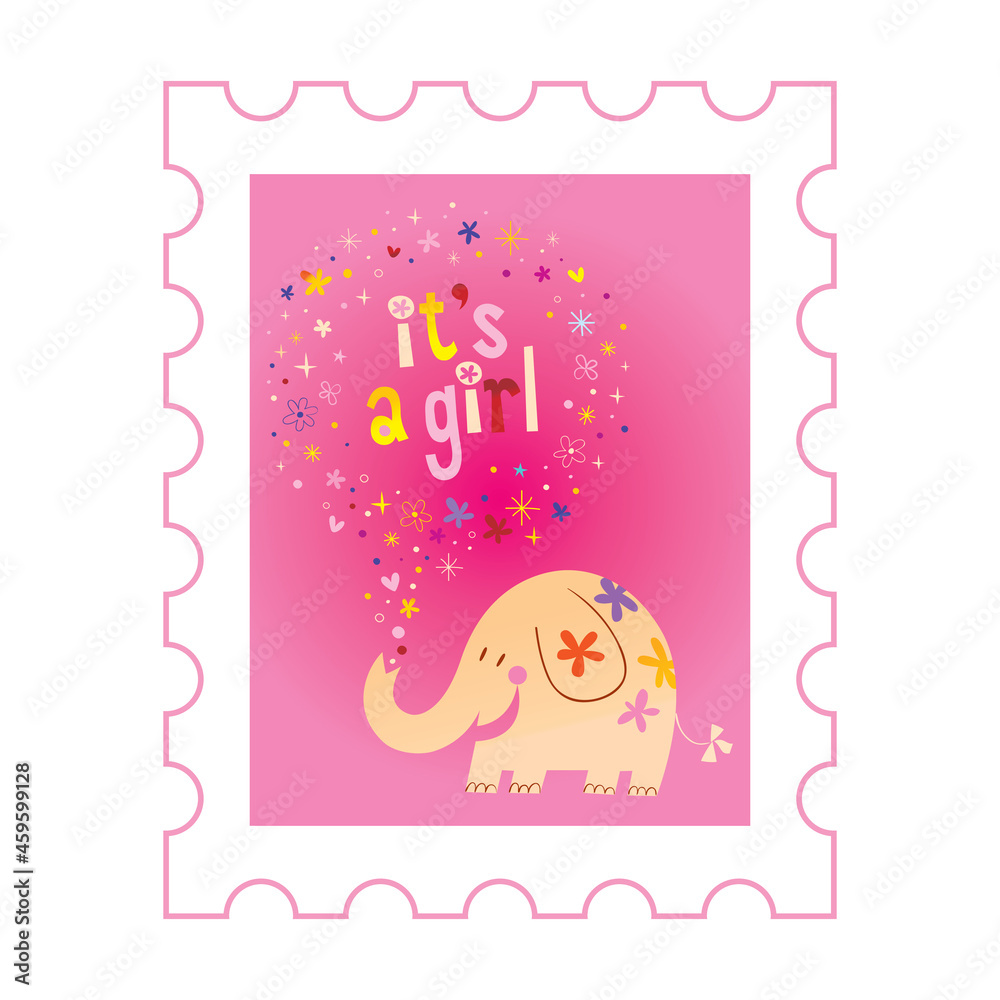 it's a girl card with cute elephant it's a girl card with cute elephant