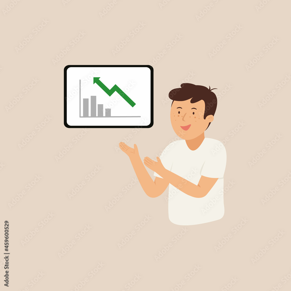 Young man present financial data analysis report, statistic for economic research concept Young man present financial data analysis report, statistic for economic research concept