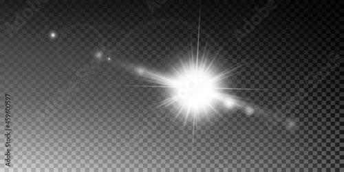 Light effect. Bright Star. Light explodes on a transparent background. Bright sun.