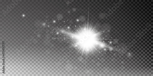 Light effect. Bright Star. Light explodes on a transparent background. Bright sun.
