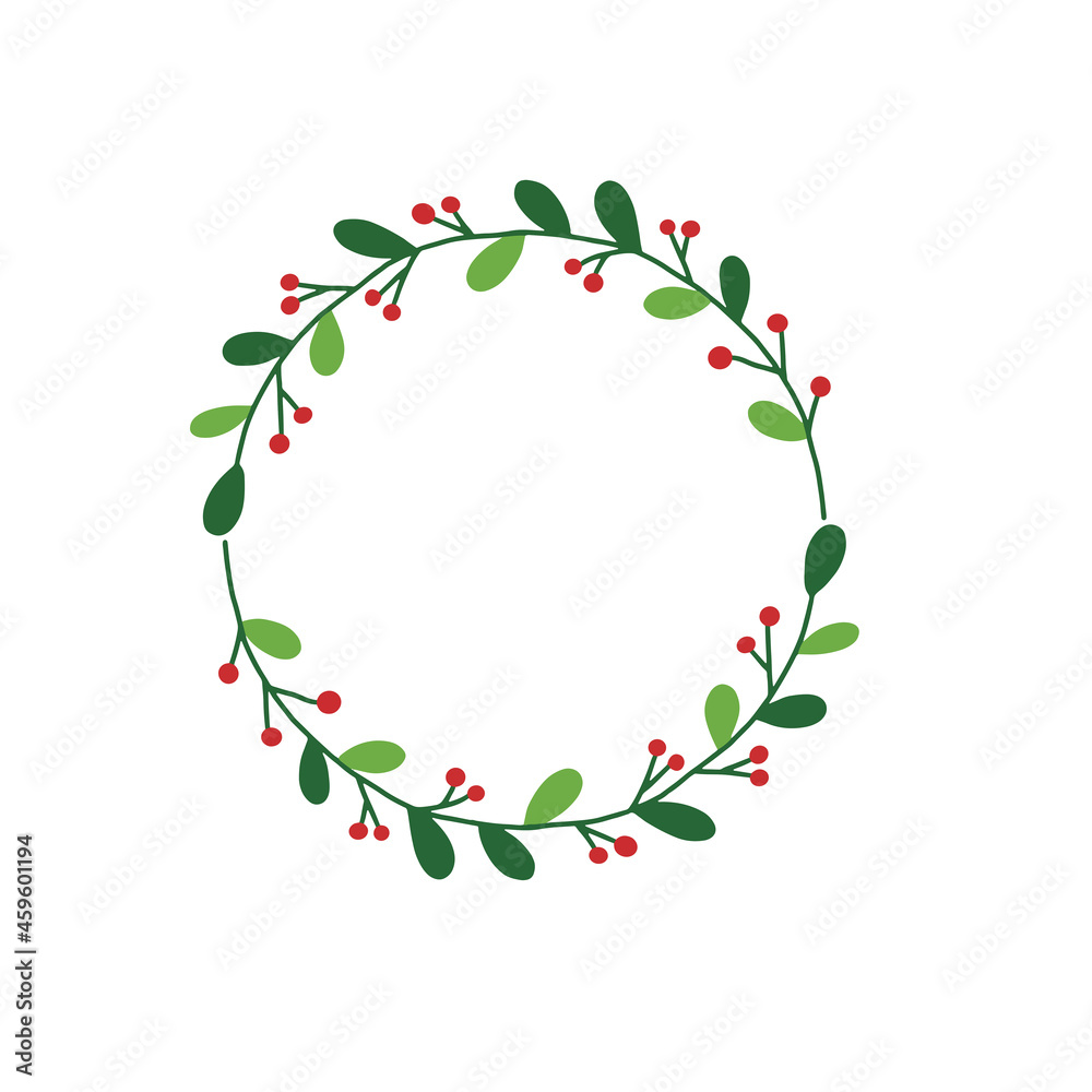 custom made wallpaper toronto digitalHolly Christmas wreath hand drawn illustration , Red and green flower decoration circle frame for text