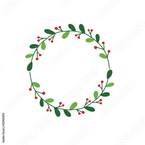 Wallpaper Mural Holly Christmas wreath hand drawn illustration , Red and green flower decoration circle frame for text Torontodigital.ca