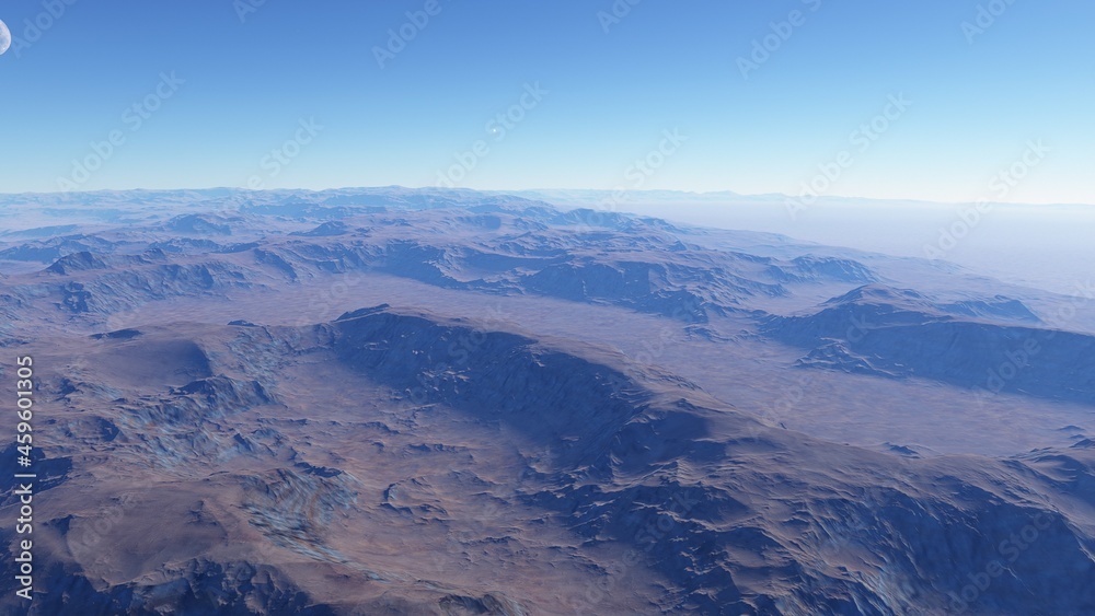 beautiful view from an exoplanet, a view from an alien planet 3d render