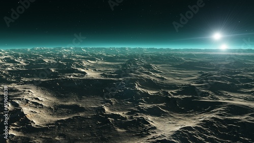 beautiful view from an exoplanet, a view from an alien planet 3d render © ANDREI