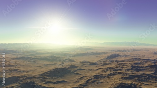 beautiful view from an exoplanet, a view from an alien planet 3d render © ANDREI