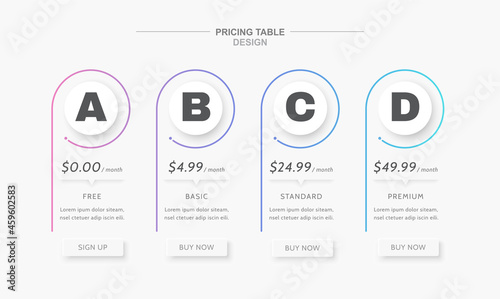 Pricing table for UI web page
