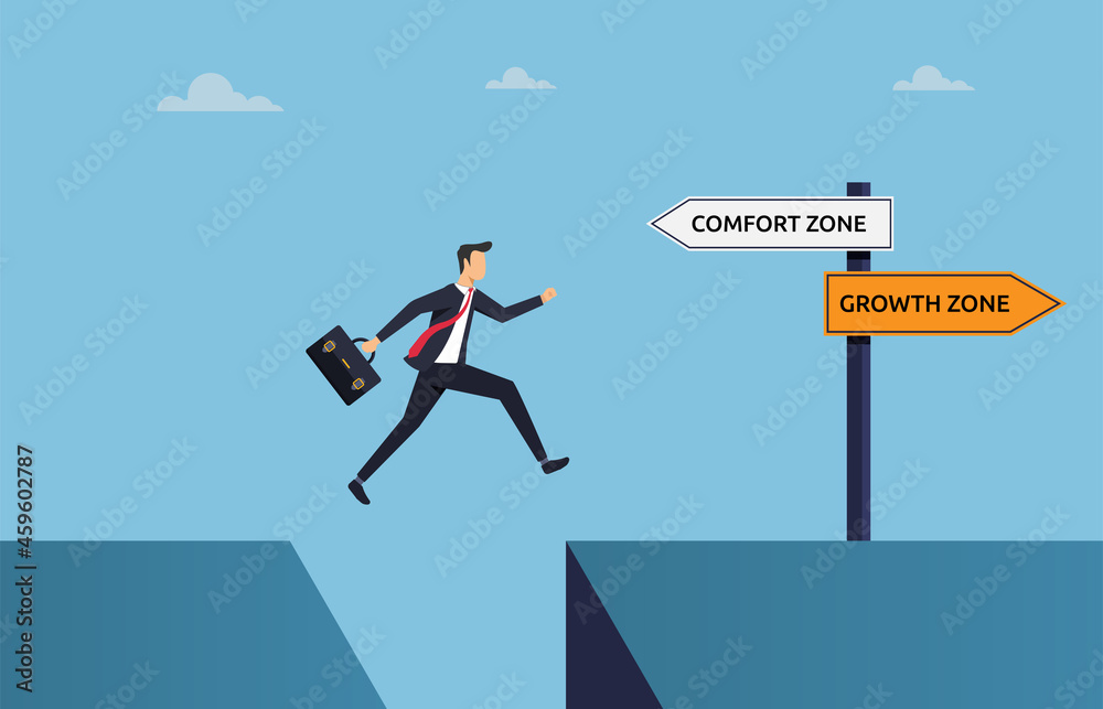 Businessman jumping to growth zone concept, take action for success illustration Businessman jumping to growth zone concept, take action for success illustration