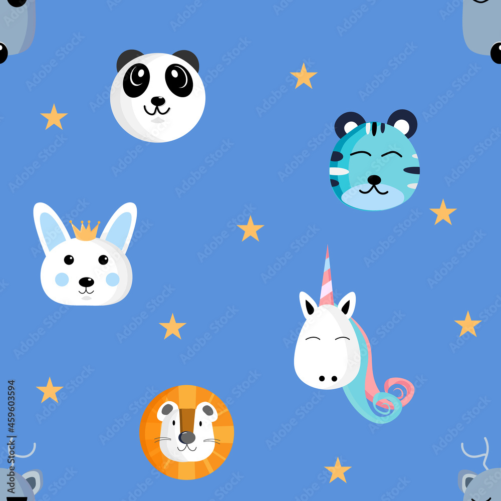 Seamless pattern with cute animals faces. Vector illustration Seamless pattern with cute animals faces. Vector illustration