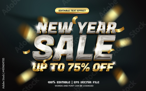 new year sale shiny glass silver gold glossy 3d editable text effect