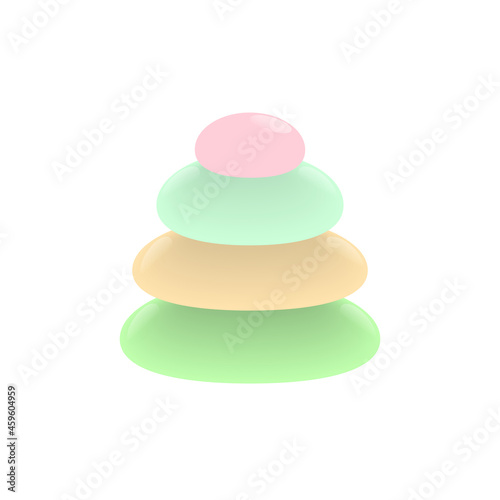 Vector of zen stone, a stack of glossy gemstone on white background, concept icon for wellbeing, yoga, or alternative health care.
