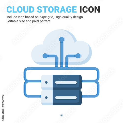 Cloud storage icon vector with flat color style isolated on white background. Vector illustration data server sign symbol icon concept for digital IT, logo, industry, technology, apps, web and project