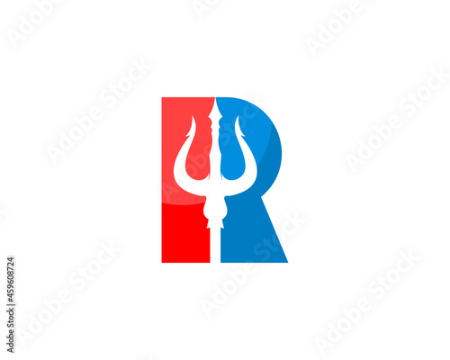 R Letter with trident in the middle