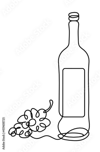 Drawing line bottle of champagne or wine on the white background. Vector