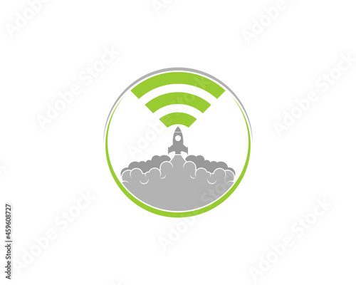 Rocket launch with wifi connection symbol on top