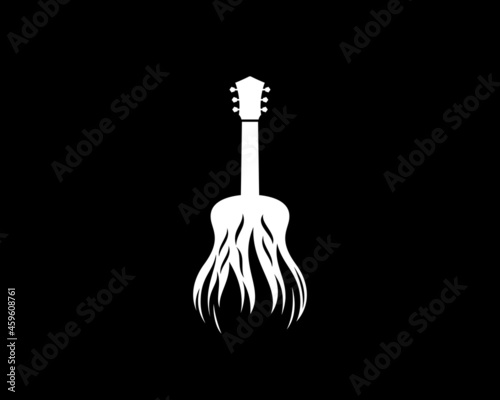 Guitar silhouette with fire flame inside