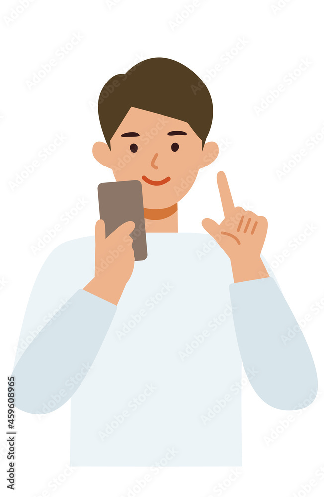 Man cartoon character. People face profiles avatars and icons. Close up image of man using smartphone. Man cartoon character. People face profiles avatars and icons. Close up image of man using smartphone.