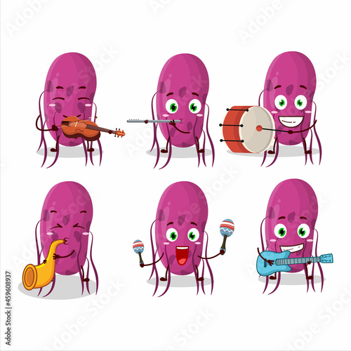 Cartoon character of virus Molecule playing some musical instruments