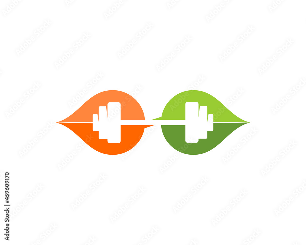 Nature leaf with gym dumbbell inside Nature leaf with gym dumbbell inside