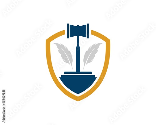 Simple shield with law hammer and feather inside