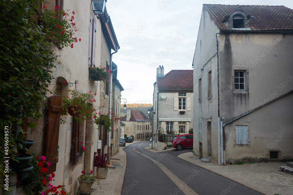 View of streets of the French town Bligny-sur-Ouche in France, Europe