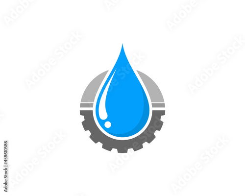 Water droplet on the gear and plumb illustration logo