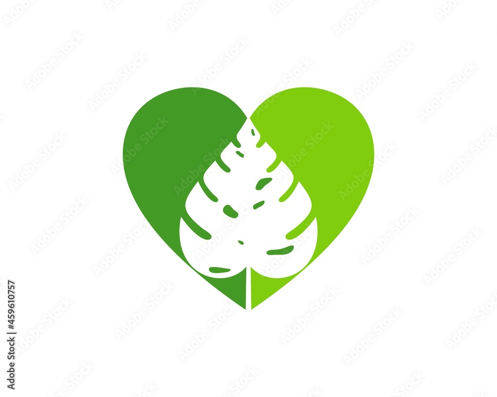 Green love shape with nature leaf inside Green love shape with nature leaf inside