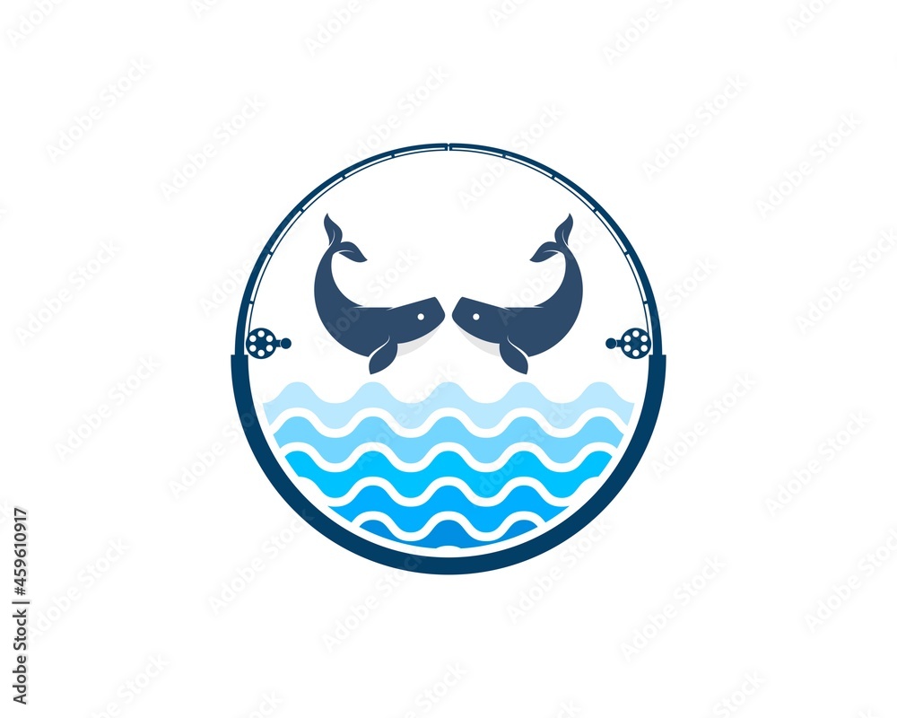 Circular fishing rode with two whale inside Circular fishing rode with two whale inside