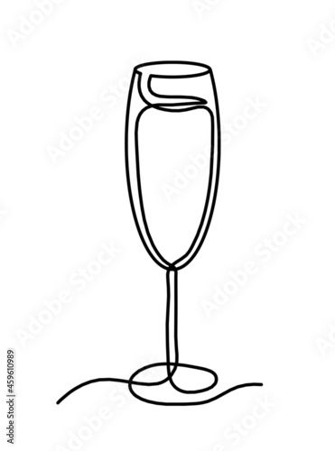 Drawing line wineglass of champagne on the white background