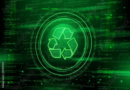 Recycling of digital data waste, digital detox. Rubbish, trash and garbage cleaning, vector background. Recycle icon for digital electronic future technology of computer and internet user data waste