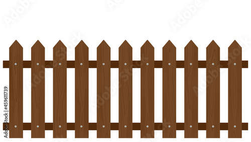 Brown wooden fence isolated on white background with parallel plank old. Vector illustration