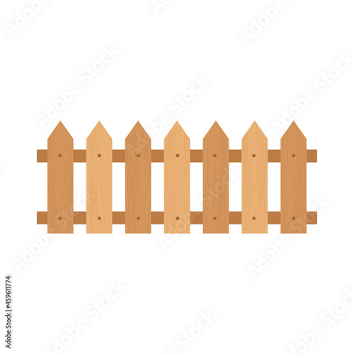 Orange wooden fence isolated on white background with parallel plank old. Vector illustration